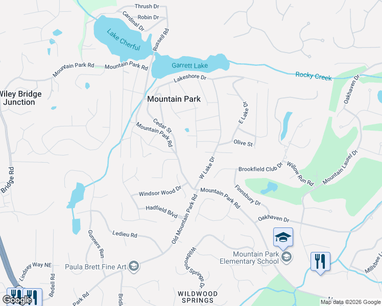 map of restaurants, bars, coffee shops, grocery stores, and more near 170 Magnolia Street in Roswell