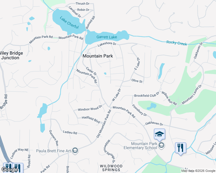 map of restaurants, bars, coffee shops, grocery stores, and more near 170 Magnolia Street in Roswell