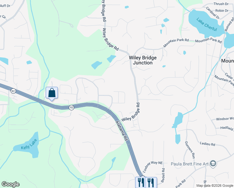 map of restaurants, bars, coffee shops, grocery stores, and more near 319 Stream Side Pass in Woodstock