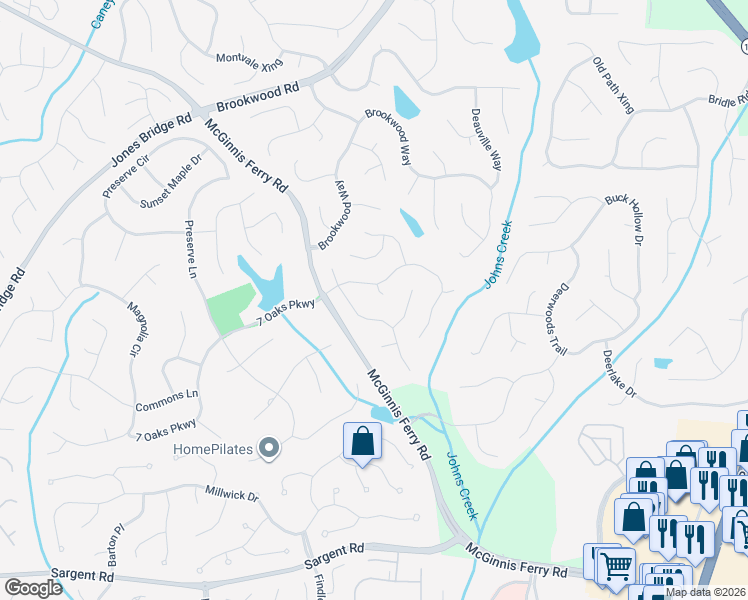 map of restaurants, bars, coffee shops, grocery stores, and more near 7140 Titchfield Place in Cumming