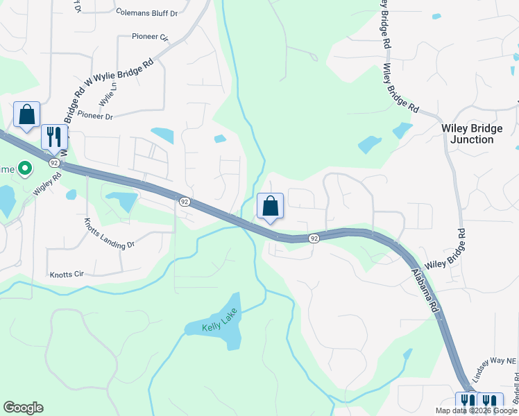 map of restaurants, bars, coffee shops, grocery stores, and more near 124 Clover Way in Woodstock
