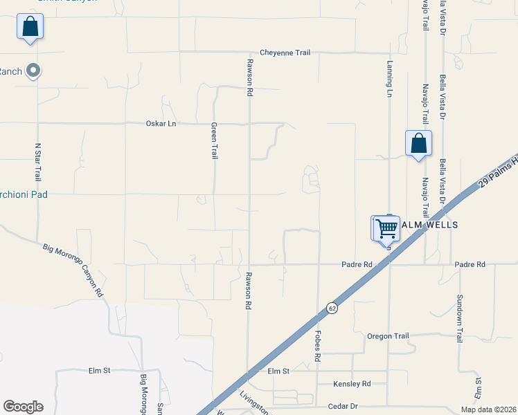 map of restaurants, bars, coffee shops, grocery stores, and more near 9541 Rawson Road in Morongo Valley