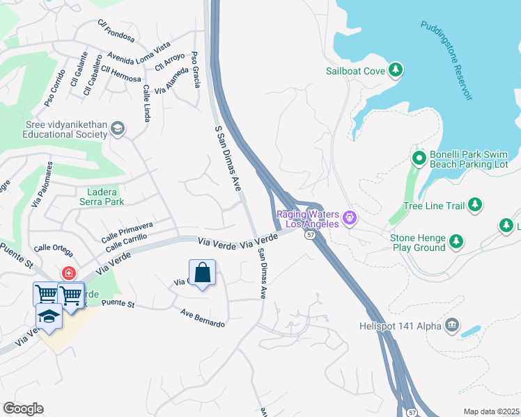 map of restaurants, bars, coffee shops, grocery stores, and more near 503 Calle Santa Barbara in San Dimas