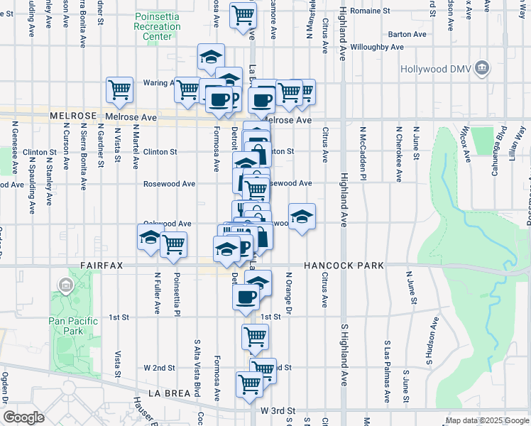 map of restaurants, bars, coffee shops, grocery stores, and more near in Los Angeles