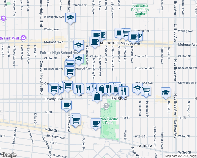 map of restaurants, bars, coffee shops, grocery stores, and more near in Los Angeles