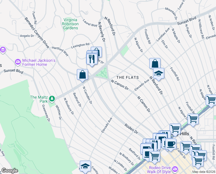 map of restaurants, bars, coffee shops, grocery stores, and more near 717 North Beverly Drive in Beverly Hills