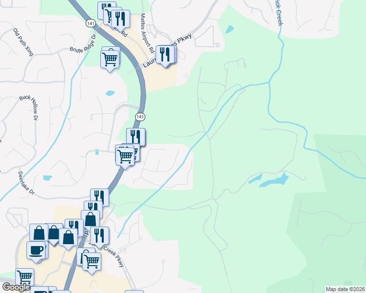 map of restaurants, bars, coffee shops, grocery stores, and more near 3870 Seaton Drive in Suwanee