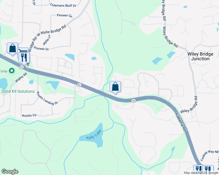 map of restaurants, bars, coffee shops, grocery stores, and more near 117 Clover Way in Woodstock