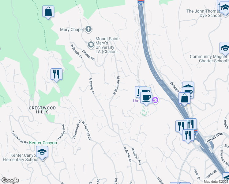map of restaurants, bars, coffee shops, grocery stores, and more near 965 North Norman Place in Los Angeles