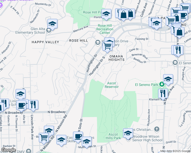 map of restaurants, bars, coffee shops, grocery stores, and more near Beagle Street in Los Angeles