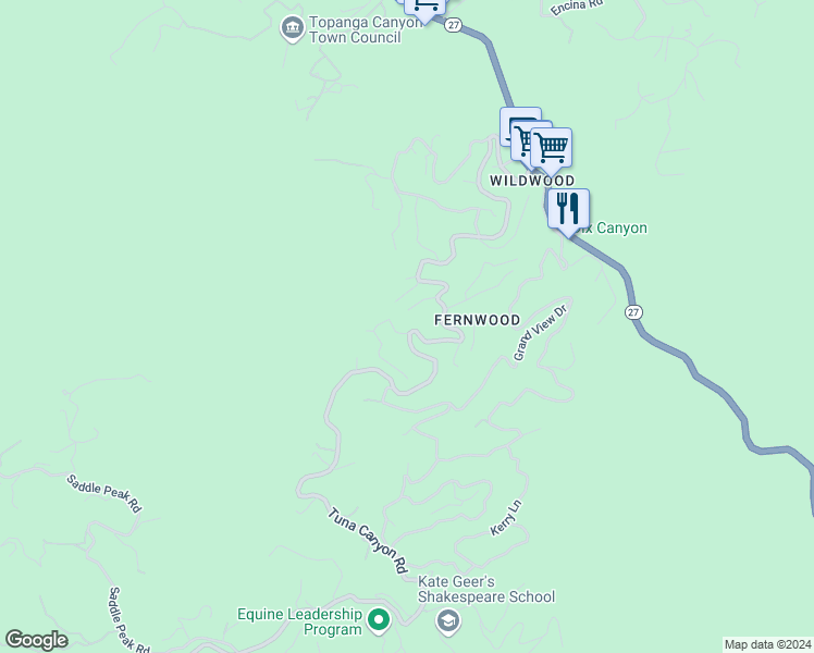 map of restaurants, bars, coffee shops, grocery stores, and more near 1273 Fernwood Pacific Drive in Topanga