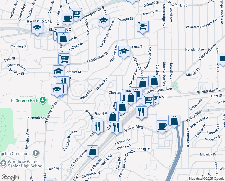 map of restaurants, bars, coffee shops, grocery stores, and more near 5129 Chester Street in Los Angeles