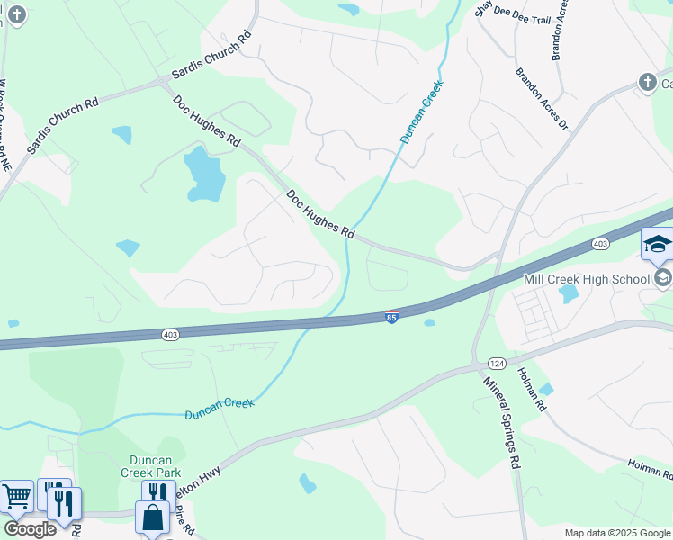 map of restaurants, bars, coffee shops, grocery stores, and more near 4488 Mantova Drive Northeast in Buford