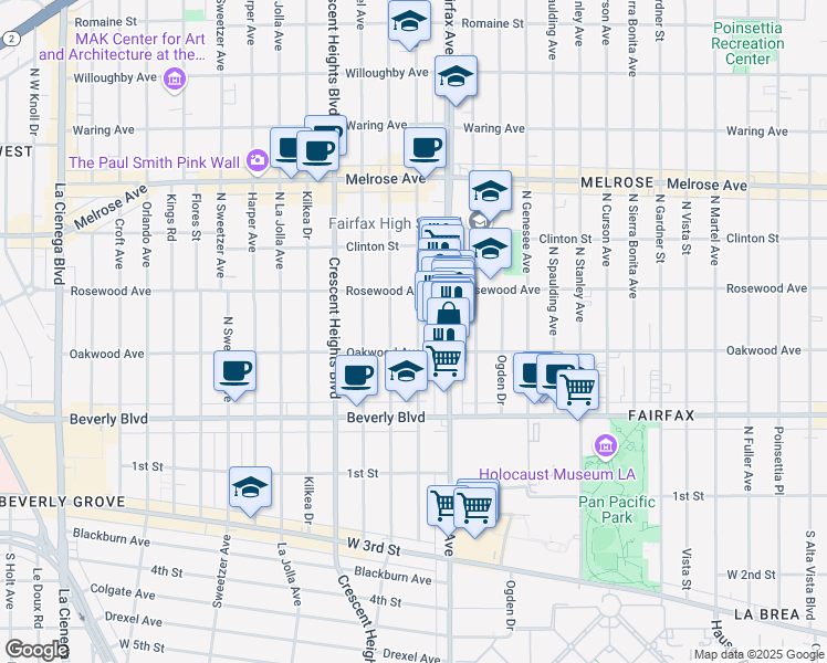 map of restaurants, bars, coffee shops, grocery stores, and more near 429 North Hayworth Avenue in Los Angeles