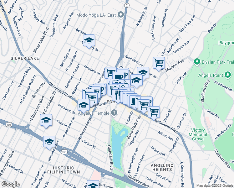 map of restaurants, bars, coffee shops, grocery stores, and more near in Los Angeles