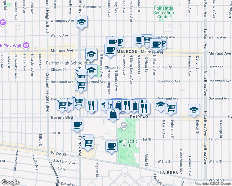 map of restaurants, bars, coffee shops, grocery stores, and more near in Los Angeles