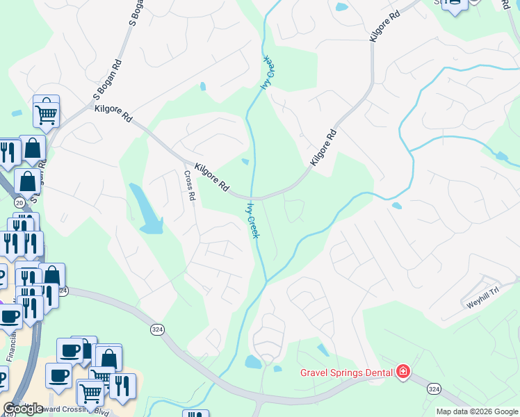 map of restaurants, bars, coffee shops, grocery stores, and more near 3652 Huddlestone Lane Northeast in Buford