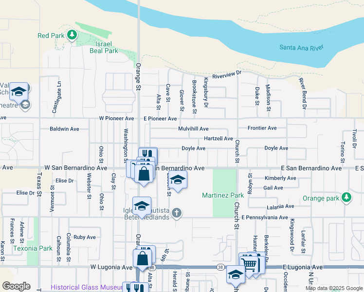 map of restaurants, bars, coffee shops, grocery stores, and more near 318 Doyle Avenue in Redlands