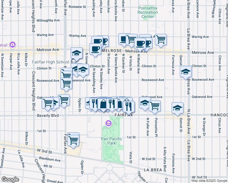 map of restaurants, bars, coffee shops, grocery stores, and more near 411 North Sierra Bonita Avenue in Los Angeles