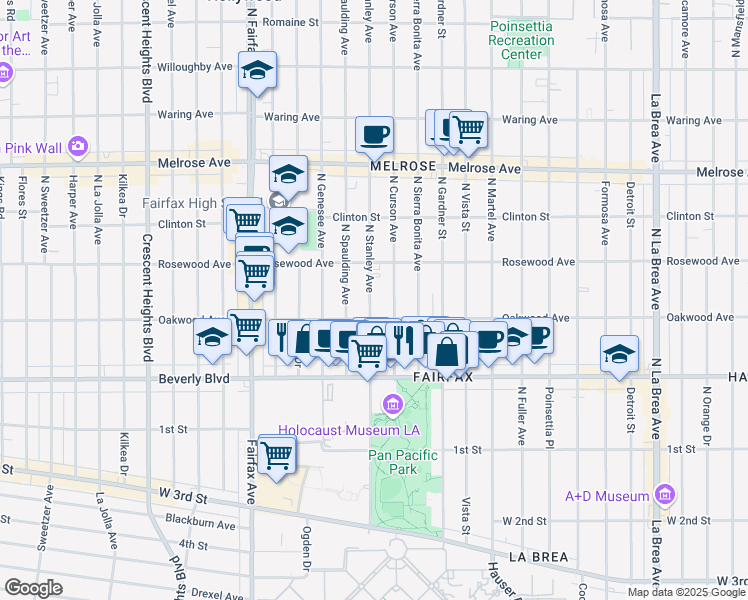 map of restaurants, bars, coffee shops, grocery stores, and more near in Los Angeles