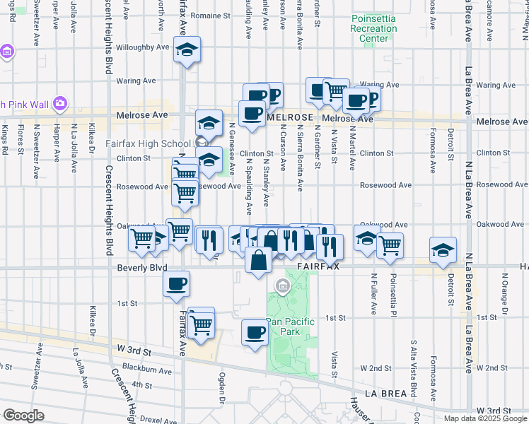 map of restaurants, bars, coffee shops, grocery stores, and more near in Los Angeles