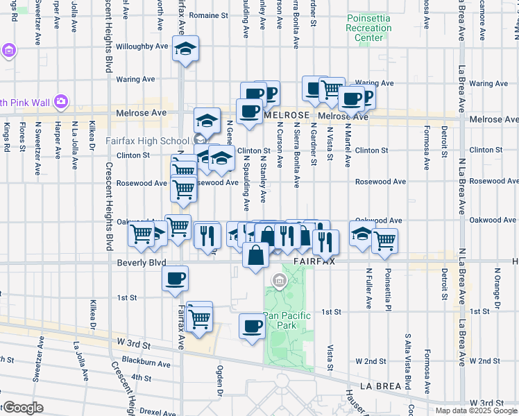 map of restaurants, bars, coffee shops, grocery stores, and more near in Los Angeles