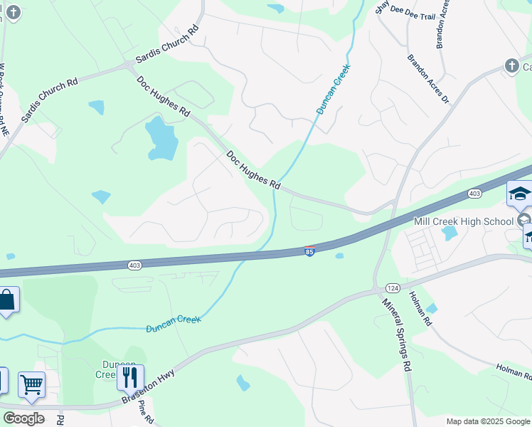 map of restaurants, bars, coffee shops, grocery stores, and more near 4488 Mantova Drive Northeast in Buford