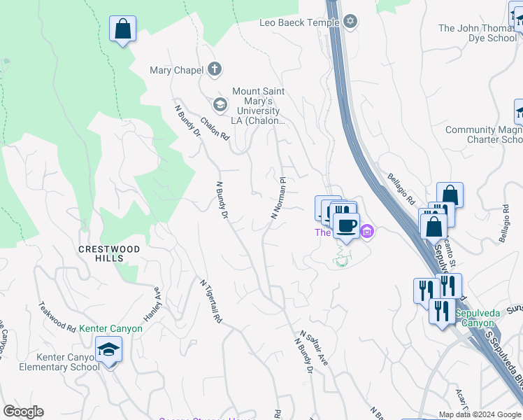 map of restaurants, bars, coffee shops, grocery stores, and more near 949 North Norman Place in Los Angeles