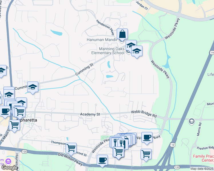 map of restaurants, bars, coffee shops, grocery stores, and more near 475 Brown Thrasher Court in Alpharetta