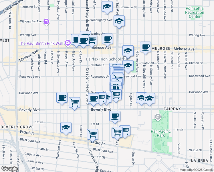 map of restaurants, bars, coffee shops, grocery stores, and more near 410 North Edinburgh Avenue in Los Angeles