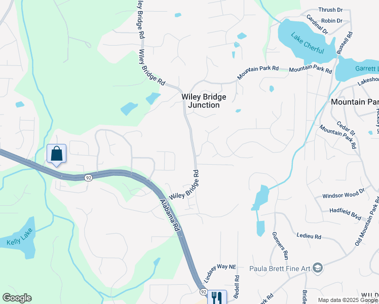 map of restaurants, bars, coffee shops, grocery stores, and more near 1003 Wiley Bridge Road in Woodstock