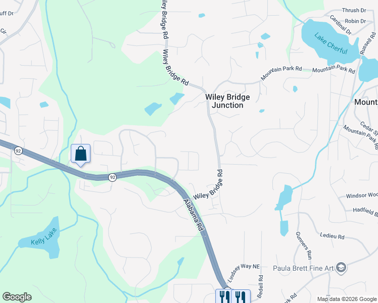 map of restaurants, bars, coffee shops, grocery stores, and more near Parc View Lane in Woodstock