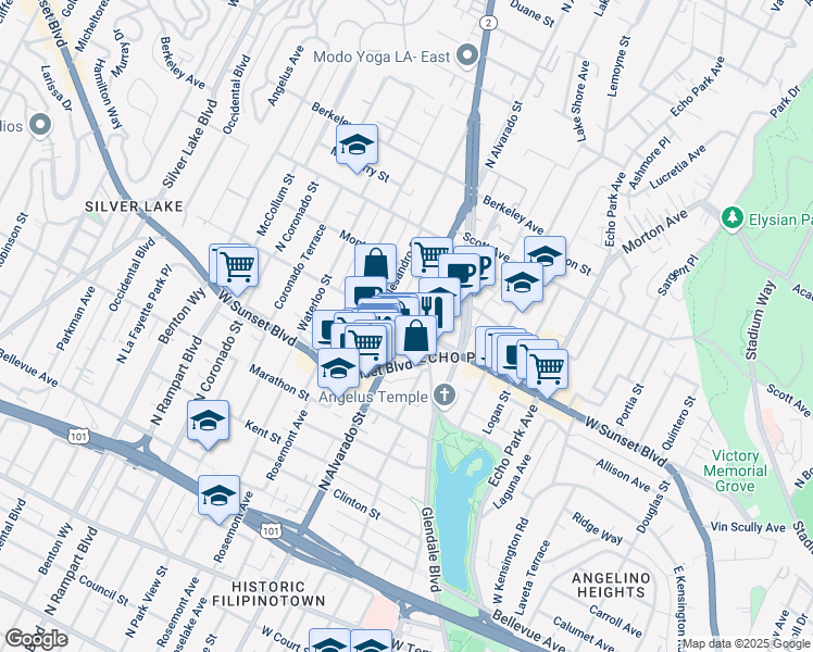 map of restaurants, bars, coffee shops, grocery stores, and more near N Alvarado St & Reservoir St in Los Angeles