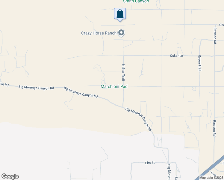 map of restaurants, bars, coffee shops, grocery stores, and more near 9582 North Star Trail in Morongo Valley