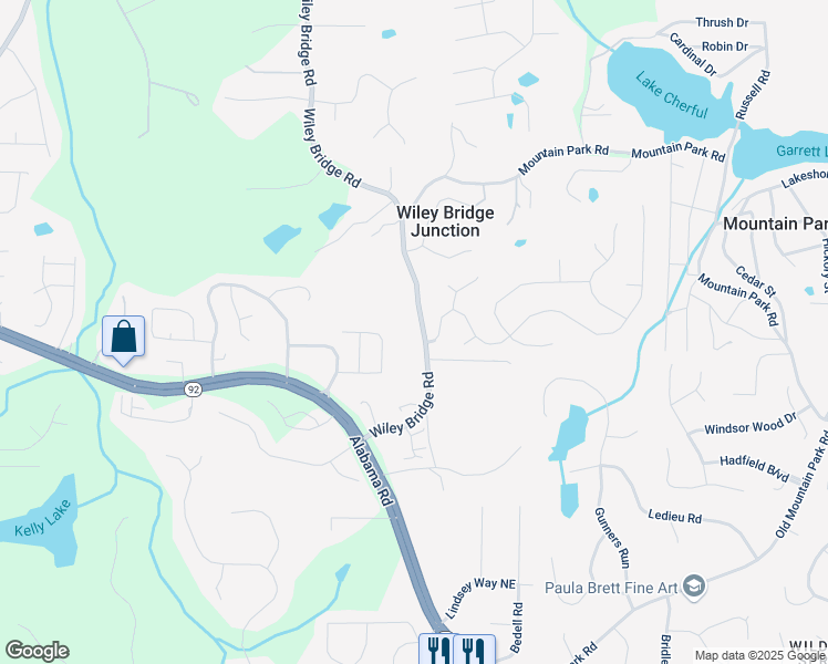 map of restaurants, bars, coffee shops, grocery stores, and more near 1003 Wiley Bridge Road in Woodstock