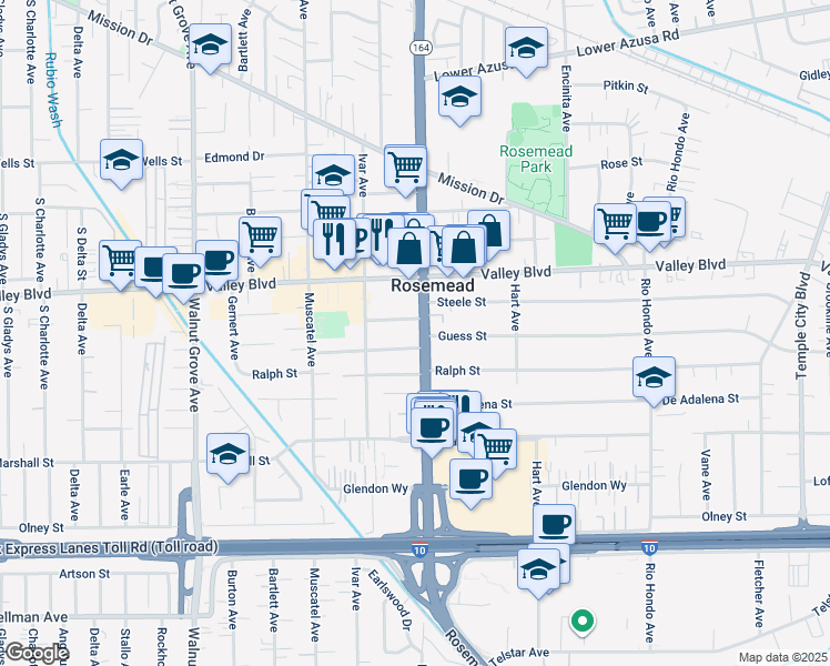 map of restaurants, bars, coffee shops, grocery stores, and more near 3919 Rosemead Boulevard in Rosemead