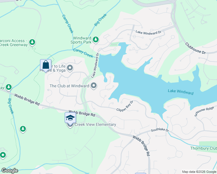map of restaurants, bars, coffee shops, grocery stores, and more near 1655 Spinnaker Drive in Alpharetta
