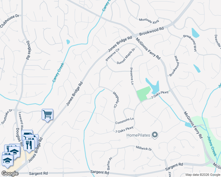 map of restaurants, bars, coffee shops, grocery stores, and more near 12295 Magnolia Circle in Alpharetta