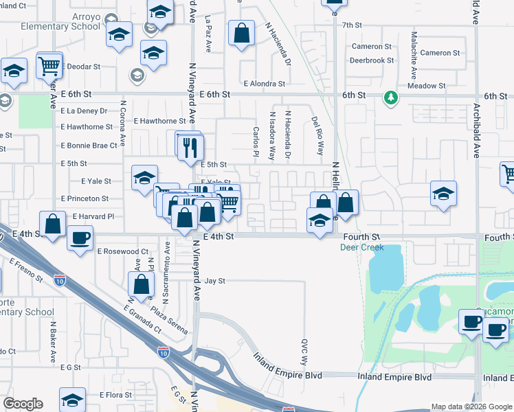 map of restaurants, bars, coffee shops, grocery stores, and more near 2072 Sentinel Privado in Ontario