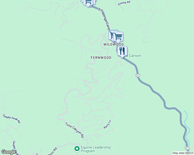 map of restaurants, bars, coffee shops, grocery stores, and more near 19643 Vision Drive in Topanga
