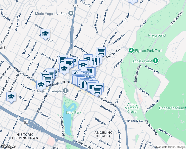 map of restaurants, bars, coffee shops, grocery stores, and more near 1615 Montana Street in Los Angeles