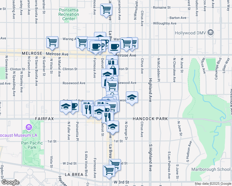map of restaurants, bars, coffee shops, grocery stores, and more near in Los Angeles