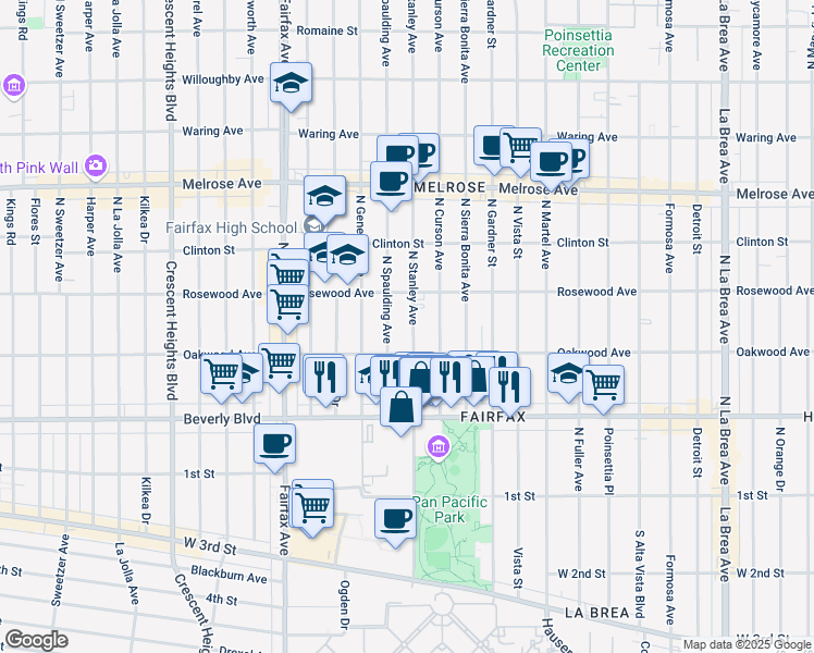 map of restaurants, bars, coffee shops, grocery stores, and more near in Los Angeles