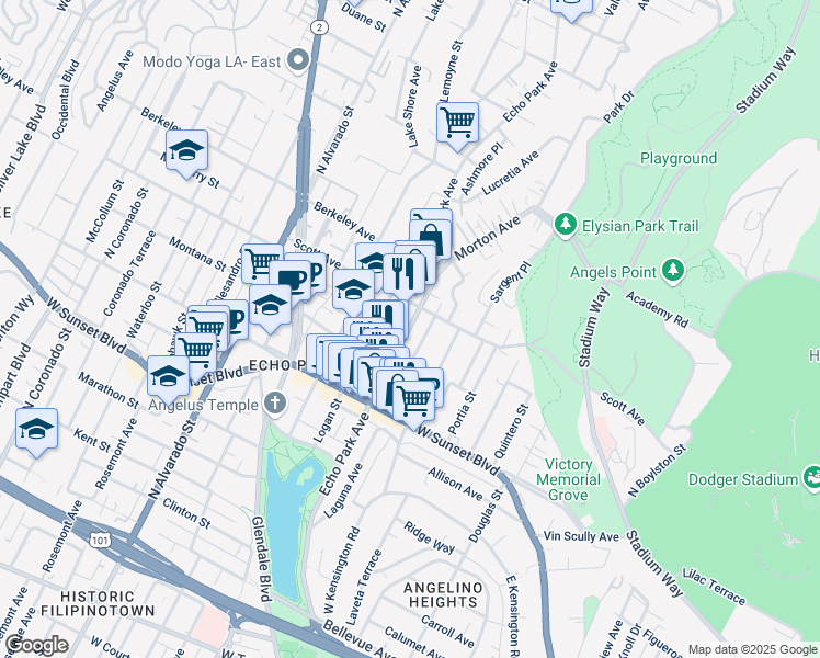 map of restaurants, bars, coffee shops, grocery stores, and more near 1451 Echo Park Ave in Los Angeles