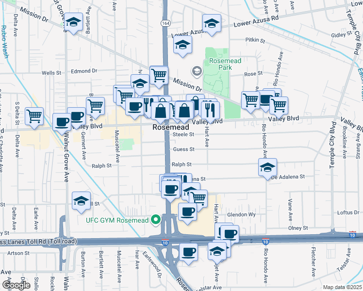 map of restaurants, bars, coffee shops, grocery stores, and more near 3862 Rosemead Boulevard in Rosemead