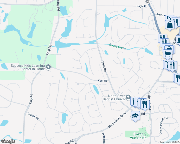 map of restaurants, bars, coffee shops, grocery stores, and more near 12220 Asbury Park Drive in Roswell
