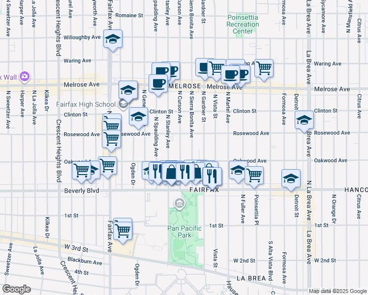 map of restaurants, bars, coffee shops, grocery stores, and more near 411 North Sierra Bonita Avenue in Los Angeles