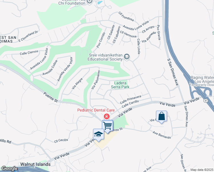 map of restaurants, bars, coffee shops, grocery stores, and more near 1722 Calle Alto in San Dimas