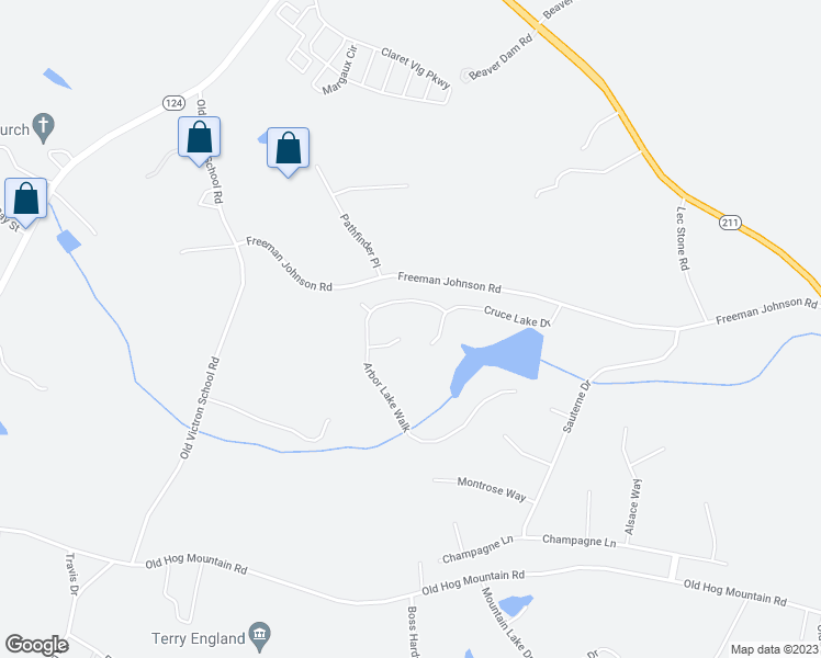 map of restaurants, bars, coffee shops, grocery stores, and more near 1110 Cruce Lake Court in Hoschton