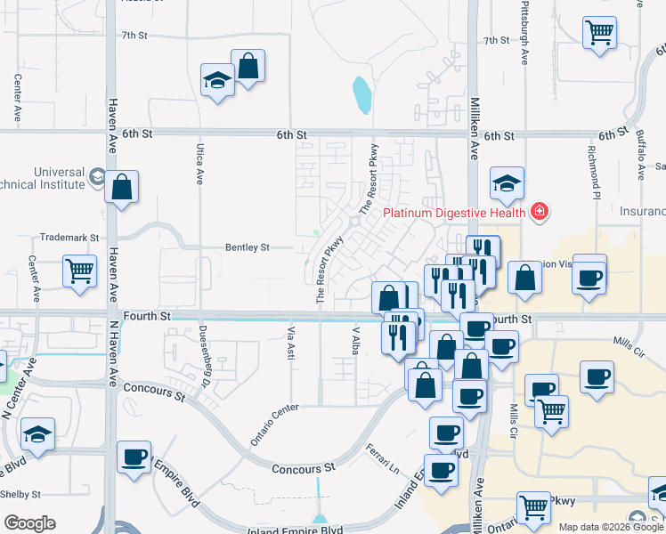 map of restaurants, bars, coffee shops, grocery stores, and more near 11009 Summertree Drive in Rancho Cucamonga
